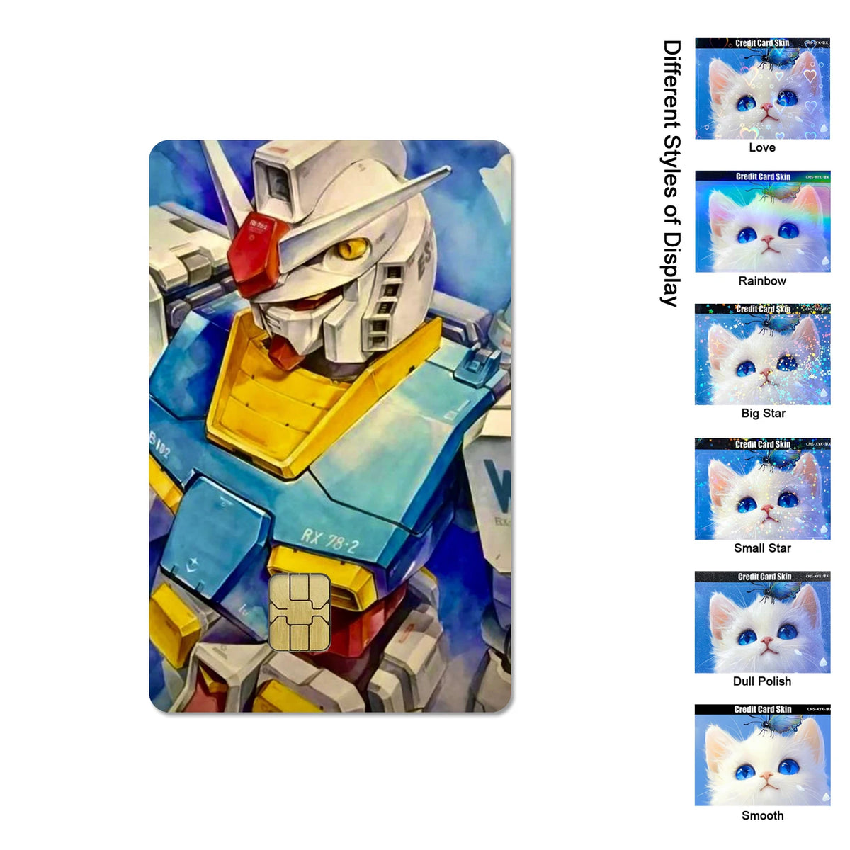 Gundam RX-78-2 & ZGMF-X19A Card Stickers - 2.5D HD Matte Waterproof PVC Skins for Credit and Debit Cards