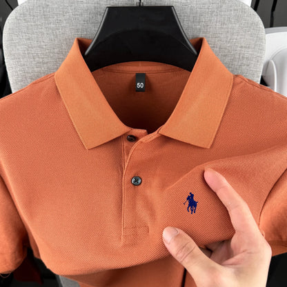 Men’s 100% Cotton Polo Shirt - Luxury Short Sleeve Golf Top with Embroidered Pony Design for Summer Casual Fashion