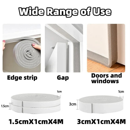 4M Foam Self-Adhesive Sealing Strip - Wearable Sliding Dustproof Sponge Tape for Door & Window - Soundproof Home Insulation