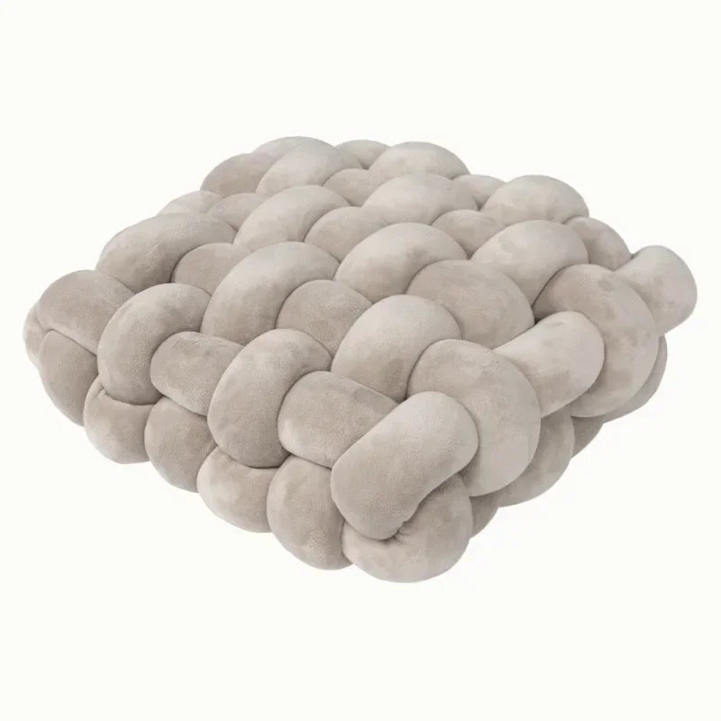 Knotted Square Cushion – Nordic Aesthetic Hand-Made Plush Pillow for Office Chair & Decorative Sleeping Back Support