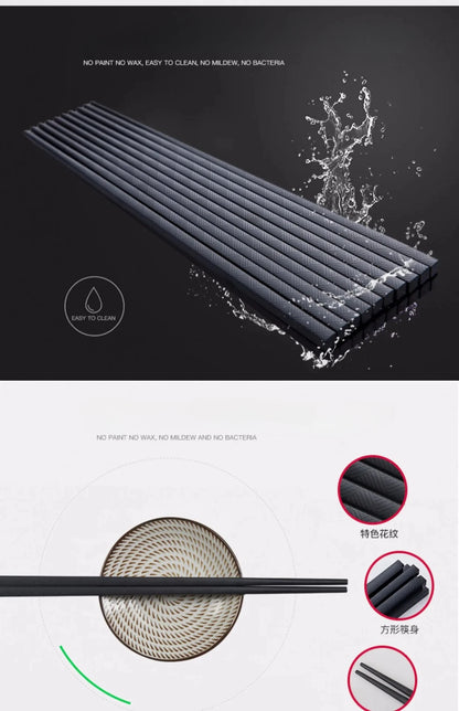 Reusable Black Alloy Chinese Chopsticks – Food Grade, Safe Bamboo, High-Temperature Sterilizable Sushi Sticks