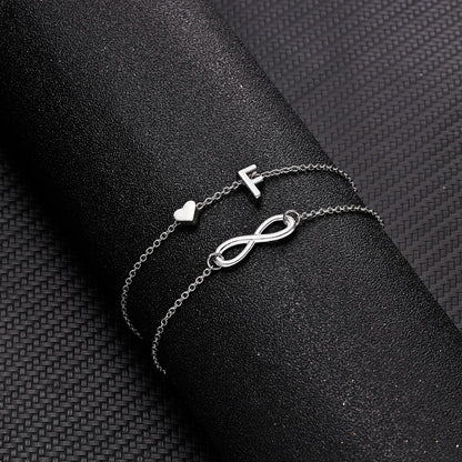 Bohemia A-Z Letter Initial Anklet for Women - Silver Heart Initial Anklet Bracelet, Beach Party & Travel Foot Jewelry