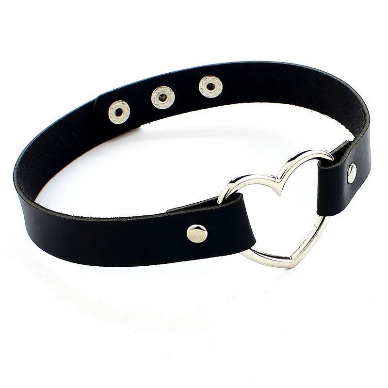 Harajuku Punk Rock Gothic Choker Necklace – PU Leather Heart Lock, Key, Spike Collar, Cosplay Accessories for Women