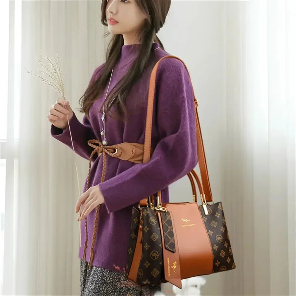 Luxury Fashion Print Women’s Handbag – Large Capacity Soft Leather Shoulder & Crossbody Designer Purse