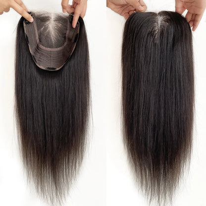 Virgin Human Hair 8x8 Inch Wefted Topper – 4x4 Inch HD Lace Base, Natural Black & Brown Hair Clips, Hairpiece for Women