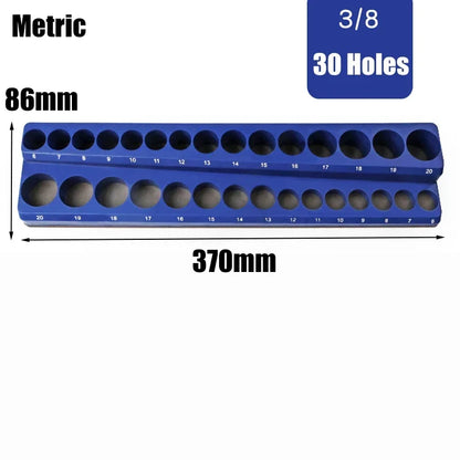 Blue Magnetic Socket Storage Rack - 1/4", 3/8" & 1/2" Drive Metric Tool Organizer Holder