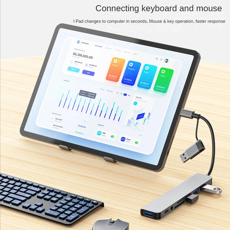 USB 3.0 Type-C Adapter Docking Station – Multi-Hub Splitter with USB 2.0 Port, TF/SD Card Reader, Audio Output for MacBook Pro, Computer