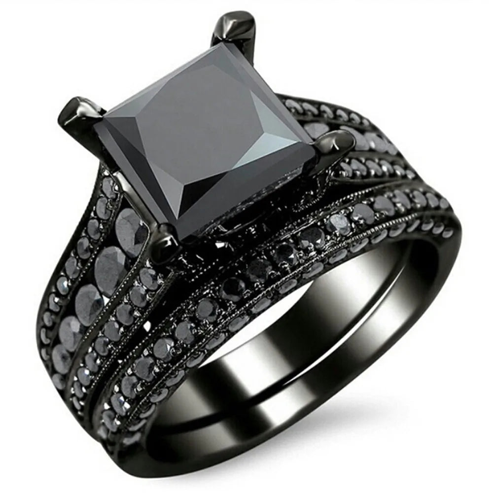 Couple Celtic Dragon Rings Set - Purple Rhinestone CZ Stainless Steel Wedding Jewelry for Men & Women