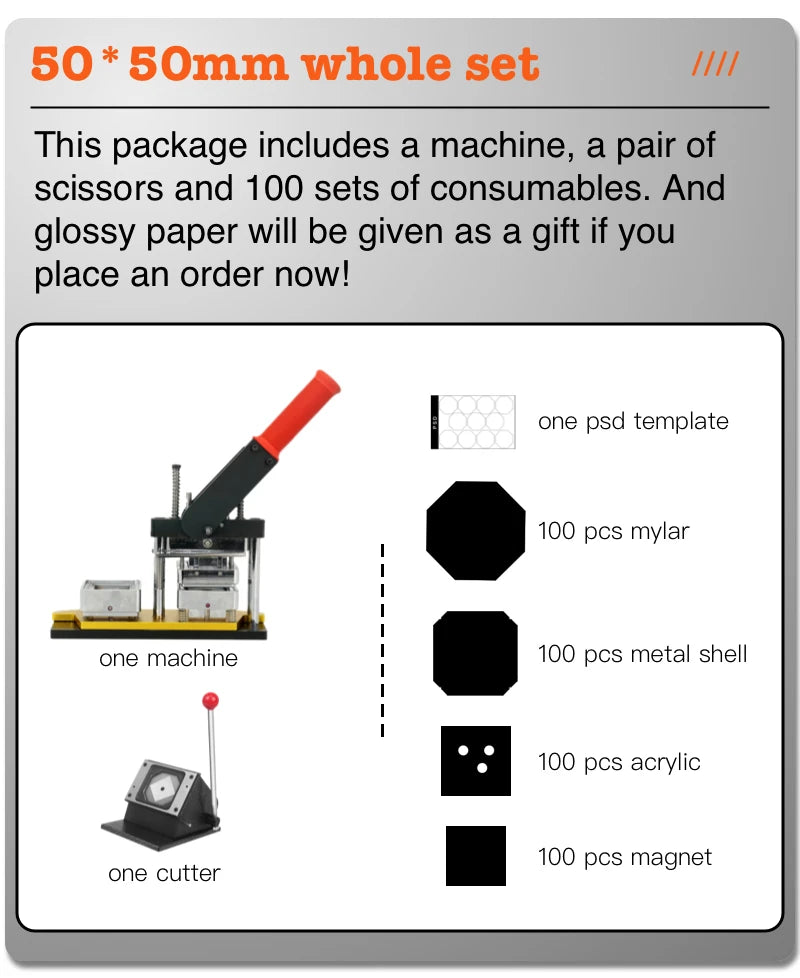 2025 Best Fridge Magnet Button Maker Machine, 50x50mm Square with Cutter & 100pcs Materials Set