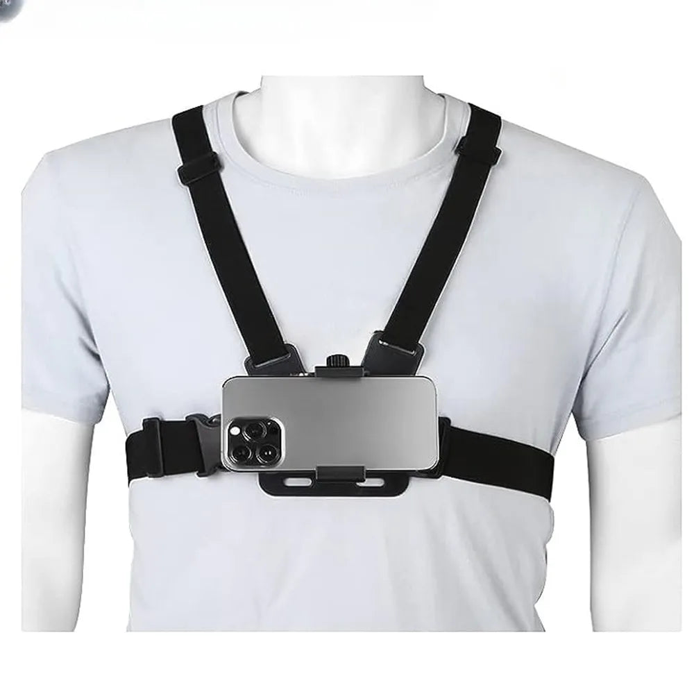 Phone Holder Chest Strap Mount – Compatible with GoPro Hero, Insta360 R/X2, DJI OSMO, GoPro, SJCAM, EKEN Action Cameras