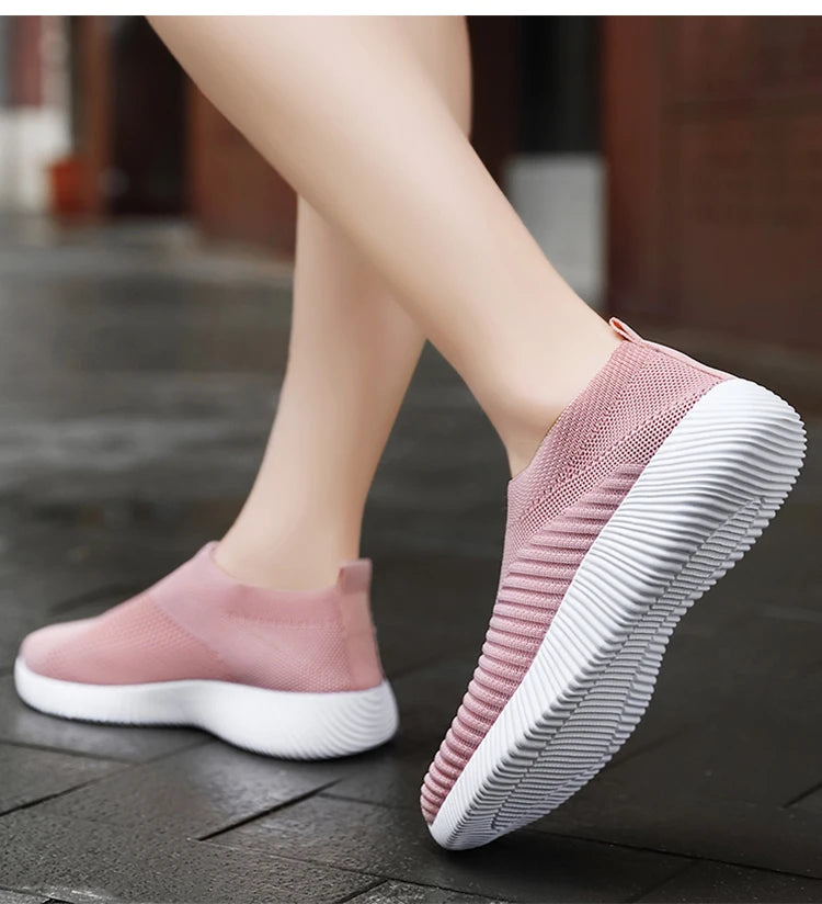 Women’s Slip-On Sock Sneakers – Breathable Flat Casual Vulcanized Sports Shoes Zapatillas