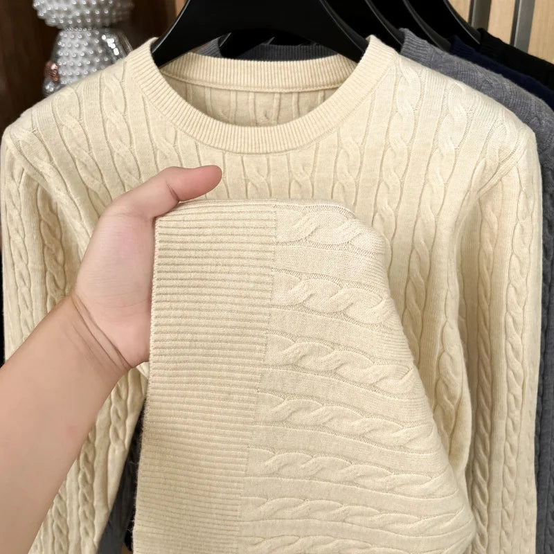 Luxury Men’s Knit Sweater - Long Sleeve Round Neck Embroidered Pullover No Pilling Casual Spring Clothing