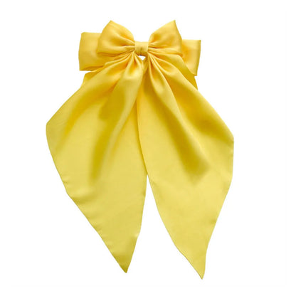 Ladies Satin Oversized Ribbon Bow Hair Clip – White, Pink, Red, Blue, Black, Long Tail Spring Clip for Ponytail Hair Accessories