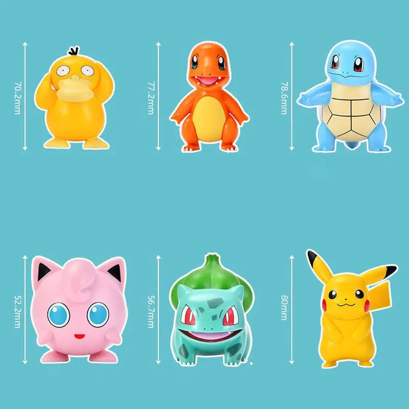 TOMY Pokemon Funny Freak PVC Action Figures — Pikachu, Bulbasaur, Charmander & Squirrel Anime Model Toy Gift for Boys