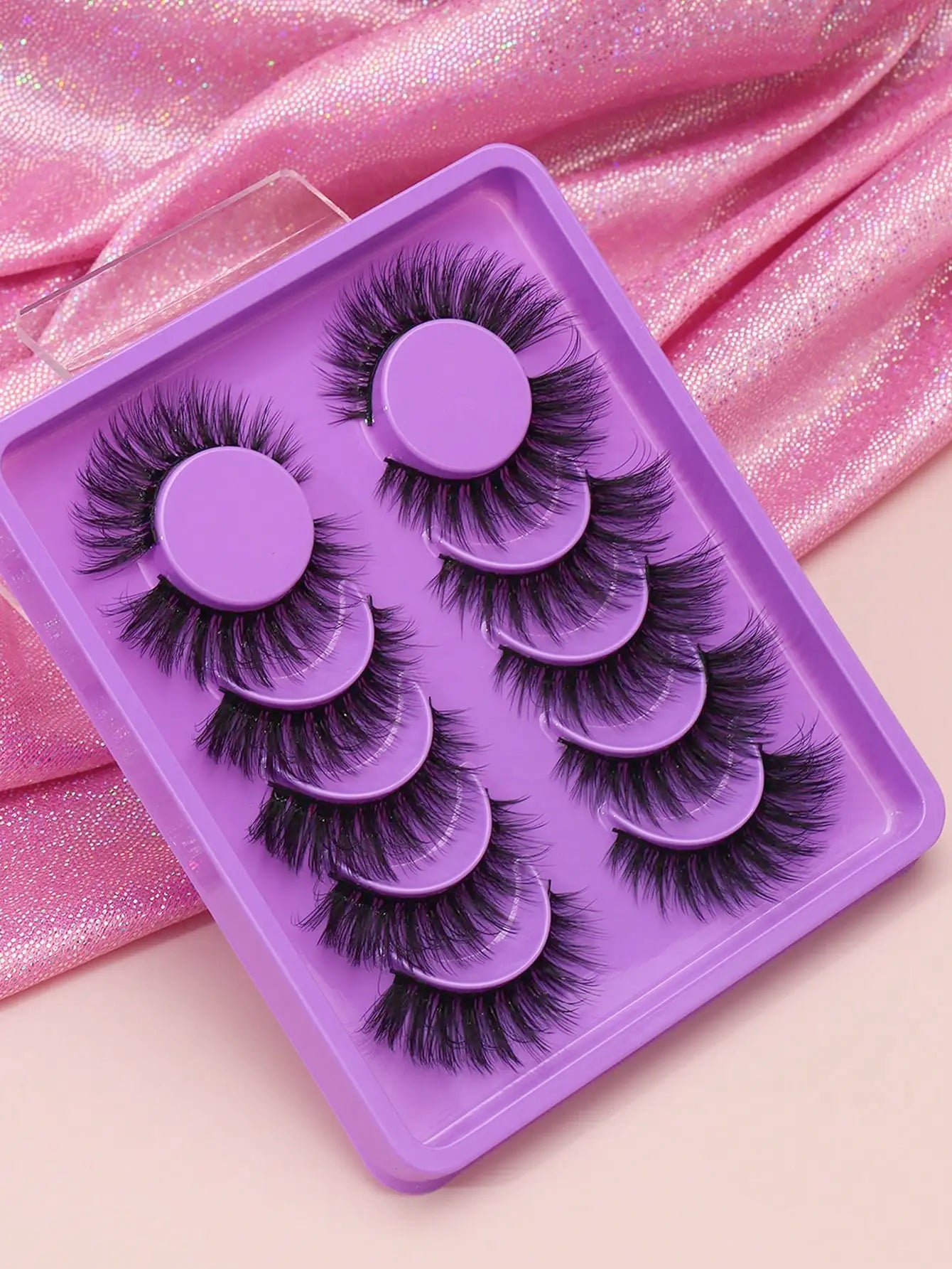 5 Pairs Cat Eye Faux Mink Eyelashes – Winged Long Natural Manga Style False Lashes Makeup Set