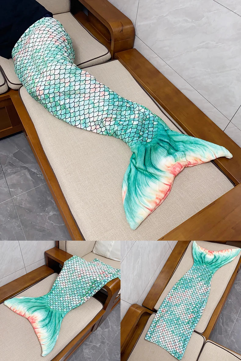 Mermaid Blanket Sleeping Bag — Anti-Kick Flannel Quilt with Soft Fabric, High Color Fastness, Fish Tail Design for Kids’ Birthday Gift
