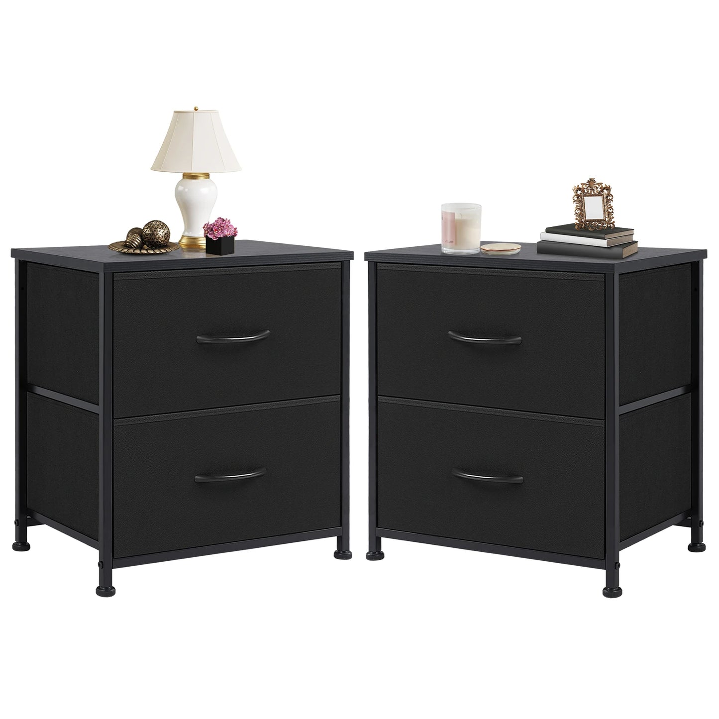 Nightstand Bedside Table – Coffee, Sofa & Tea Table with 2 Fabric Drawers for Bedroom Storage & Clothes Display