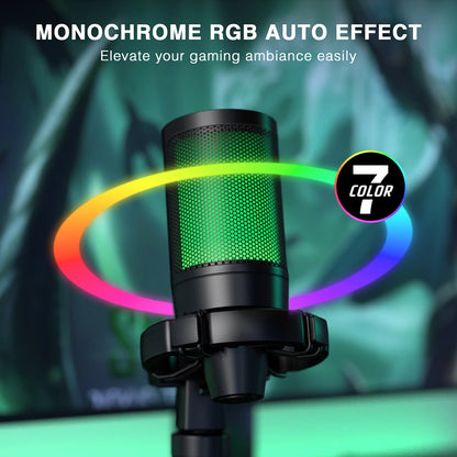 FIFINE AmpliGame A2 RGB USB Gaming Microphone with Mute Touch, Condenser Mic with Tripod for PC PS4 PS5 Laptop Streaming