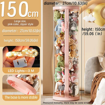 Transparent Doll & Plush Toy Storage Box — DIY Zipper Organizer Tube for Kids’ Toys, Christmas Gift, and Home Use