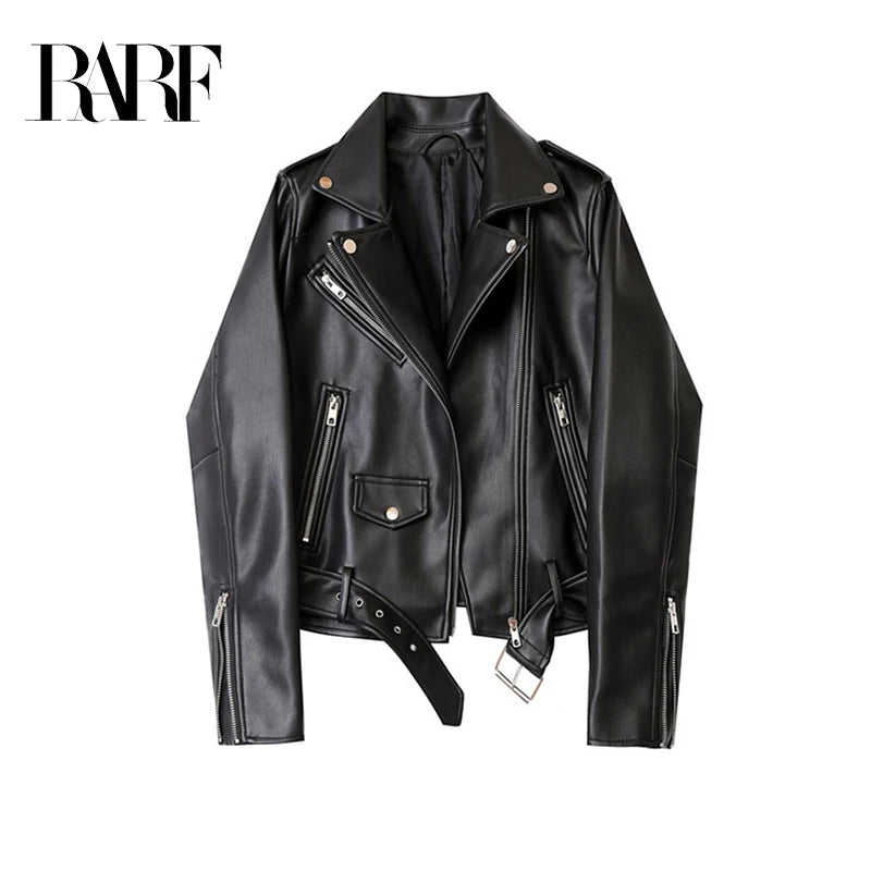 RARF Ladies 2024 Spring/Autumn Motorcycle Jacket - Candy-Colored Leather with Detachable Epaulettes and Belt