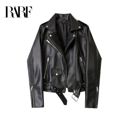 RARF Ladies 2024 Spring/Autumn Motorcycle Jacket - Candy-Colored Leather with Detachable Epaulettes and Belt