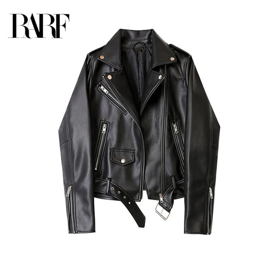 RARF Ladies 2024 Spring/Autumn Motorcycle Jacket - Candy-Colored Leather with Detachable Epaulettes and Belt