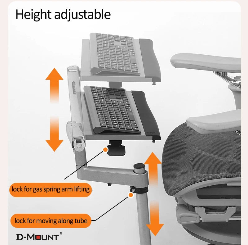 D-MOUNT OK5330 Laptop Tray Holder - Multi-Function Chair-Mounted Desk with Keyboard Plate, Full-Motion Rotation & Adjustable Stand