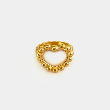 Peri'sbox Elegant Gold Plated Oval Heart Ring – White Mother of Pearl Women’s Waterproof Party Jewelry Gift