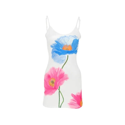 Women’s Sexy Mini Dress - Sleeveless O-Neck Backless Printed Summer Slim Fit Casual Streetwear Dress