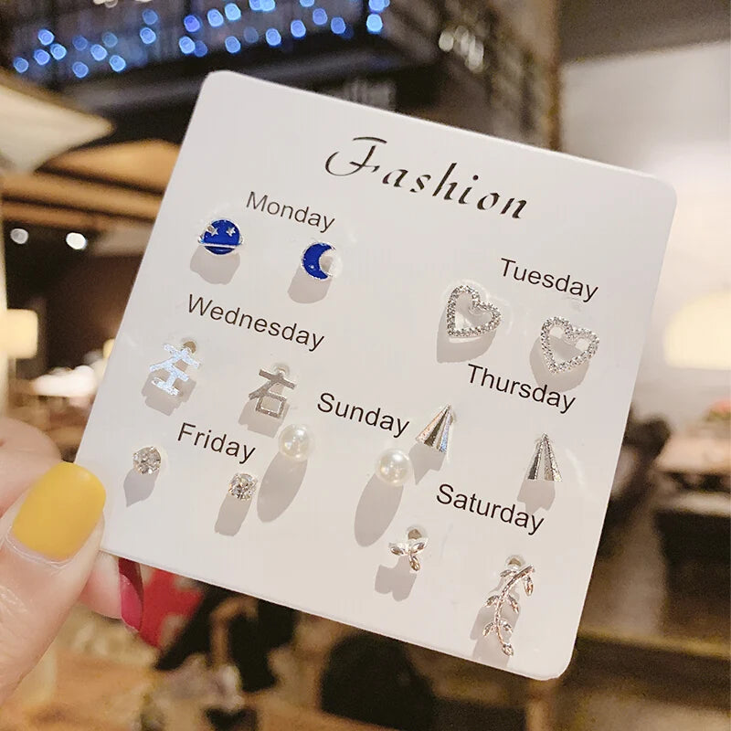 New S925 Silver Needle Stud Earrings Set – Simple & Cute Mini Earrings for Women & Girls, Exquisite Jewelry Gift