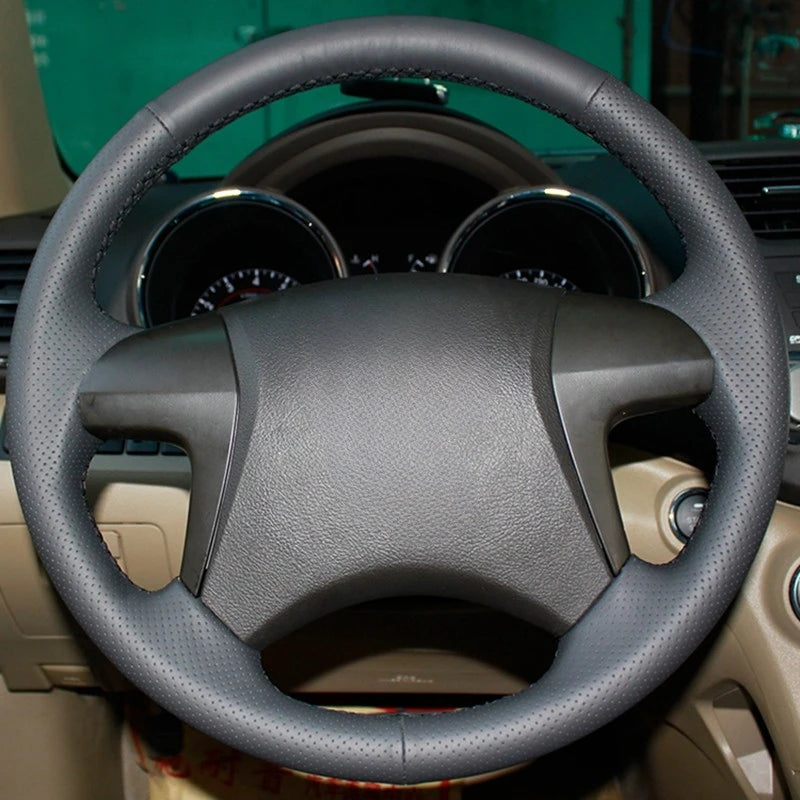 GNUPME DIY Leather Steering Wheel Cover - Hand-Stitched Black Cover for Toyota Highlander & Camry 2007–2011