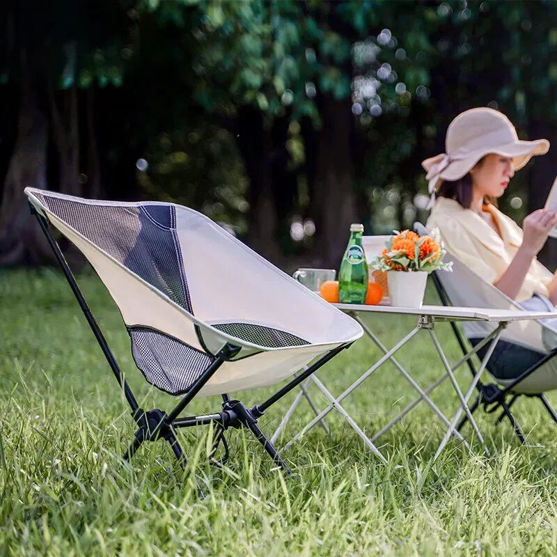 Outdoor Camping Portable Folding Moon Chair – Leisure Fishing & Beach Chair, Thick Steel Pipe, 100KG Capacity