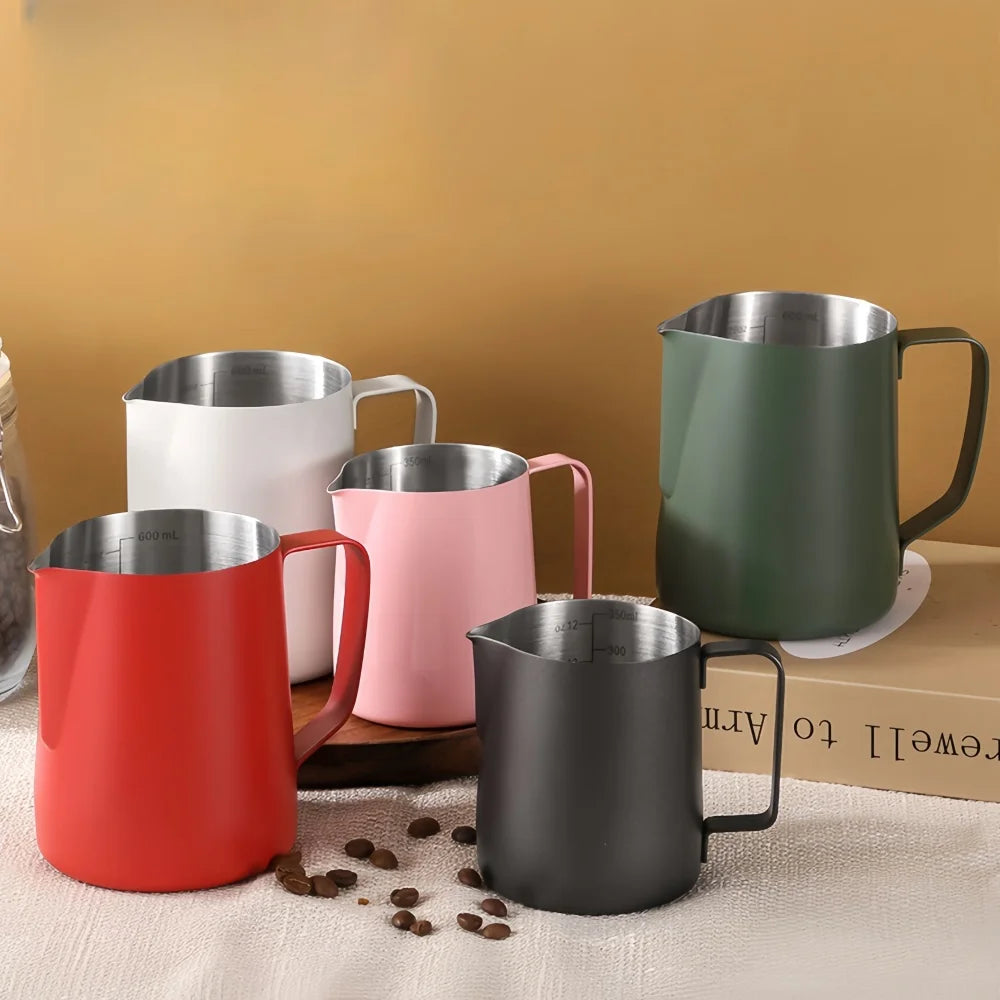 350/600ML Stainless Steel Coffee Milk Frothing Pitcher – Precise Scale Latte Jug for Barista & Professional Cafe Use