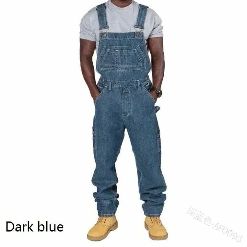 Men’s Denim Overalls - Casual Loose Fit Straight Leg Jeans with Pockets for Autumn & Plus Size Styles