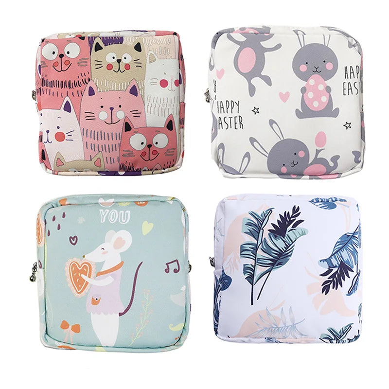 Cute Cartoon Girl Cosmetic Bag – Mini Travel Makeup Organizer for Lipstick, Sanitary Pads & Toiletries