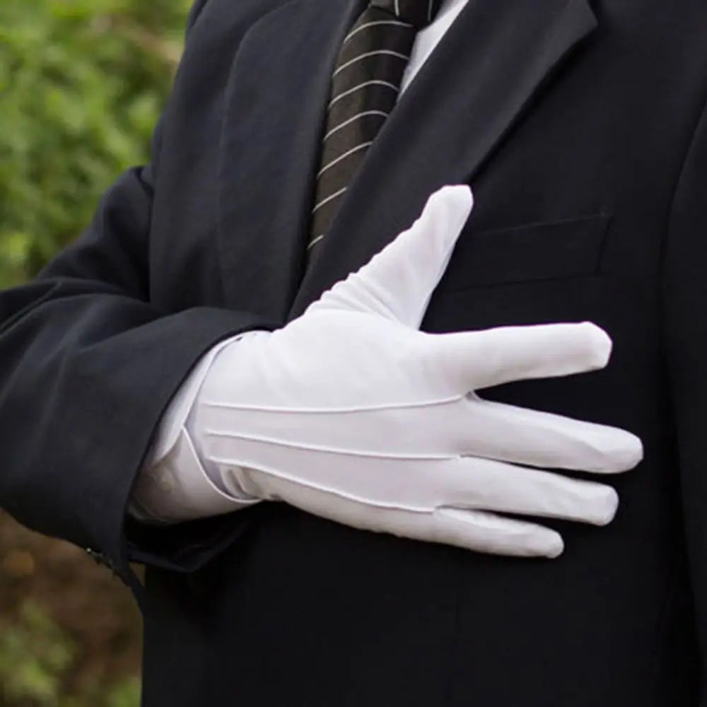 White Formal Parade Gloves – Classic Tuxedo Honor Guard Inspection Uniform Gloves for Men & Women, Butler & Band Performance Wear