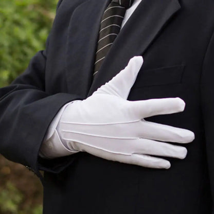 White Formal Parade Gloves – Classic Tuxedo Honor Guard Inspection Uniform Gloves for Men & Women, Butler & Band Performance Wear