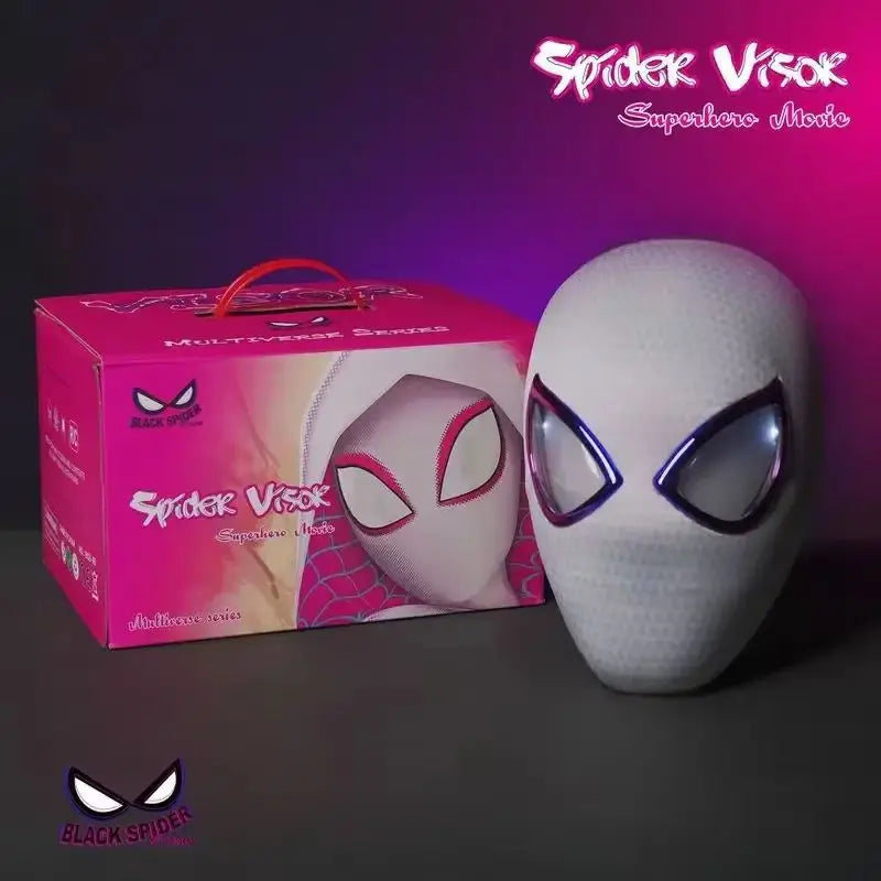 1:1 Miles Morales Spider-Man Mask with Movable Eyes – Electric Ring Control Gwen Style Cosplay Helmet for Halloween Costume and Collectible Gift Toy