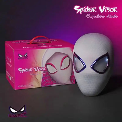 1:1 Miles Morales Spider-Man Mask with Movable Eyes – Electric Ring Control Gwen Style Cosplay Helmet for Halloween Costume and Collectible Gift Toy