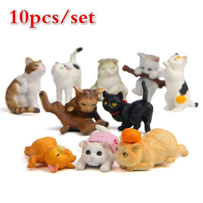 10Pcs Cat Miniature Garden Figurines - Colorful Creative Home Decor for Your Mini Landscaping