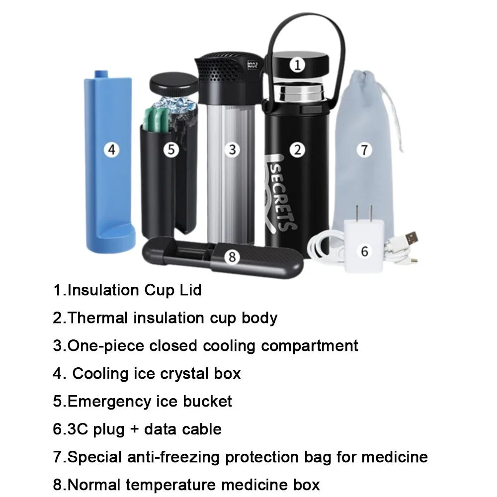 Rechargeable Insulin Refrigerated Cup - Portable Medicine Cooler with LCD Digital Display