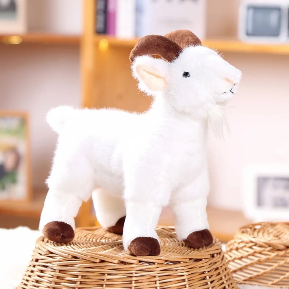 Cute Baby Goat Plush Doll - Soft Fluffy Horned Sheep Stuffed Animal Toy for Kids & Adults