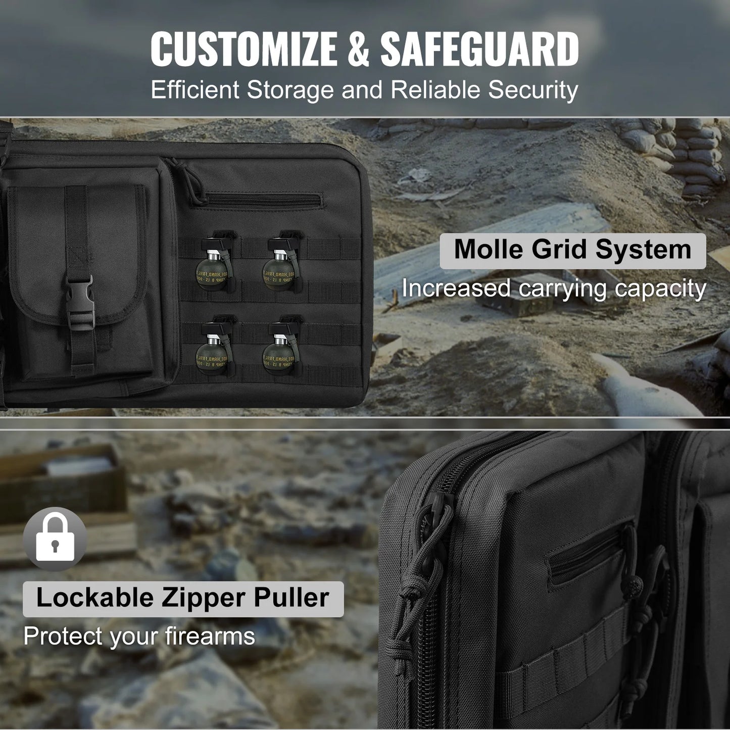 VEVOR Tactical Double Rifle Bag – 36/42" Soft Gun Case with Lockable Zipper for Two Rifles & Pistols