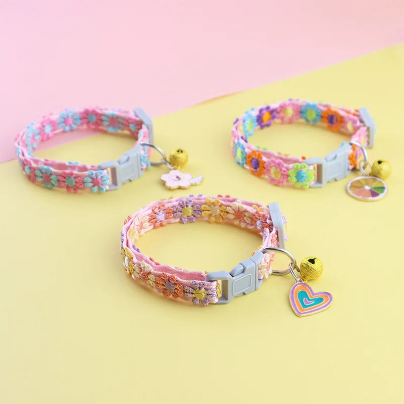 Pet Collar with Bell – Adjustable Cartoon Footprint Necklace for Dogs, Puppies & Kittens, Colorful Safety Bell Accessory