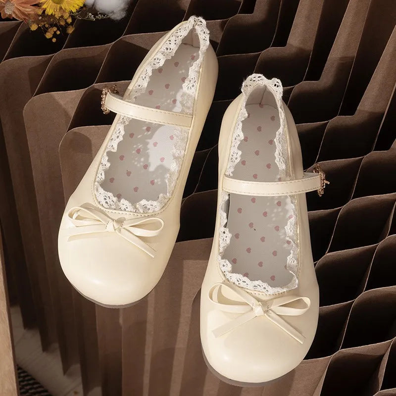 Women’s Mary Janes Flats – Pink & White Round Toe Lolita Ballet Shoes with Buckle Strap, Spring Autumn Plus Size