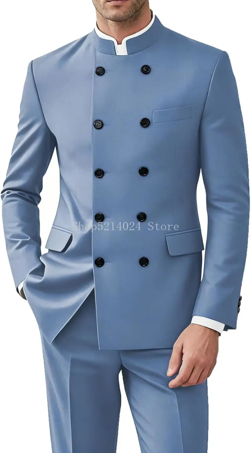 Men’s 2-Piece Suit Set - Gold Button Jacket & Pants Formal Wedding Style Outfit