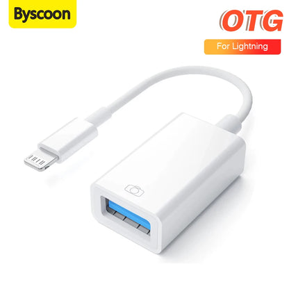 Byscoon USB 3.0 OTG Adapter Cable – Lightning to USB Camera Converter for iPhone 14/13/12/11 Pro Max, XS, XR, 7 & 8 Plus