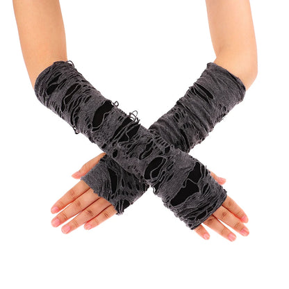 Sexy Gothic Fingerless Gloves – Ripped Broken Slit Halloween Cosplay Gloves with Holes Design for Adults Costume Wear