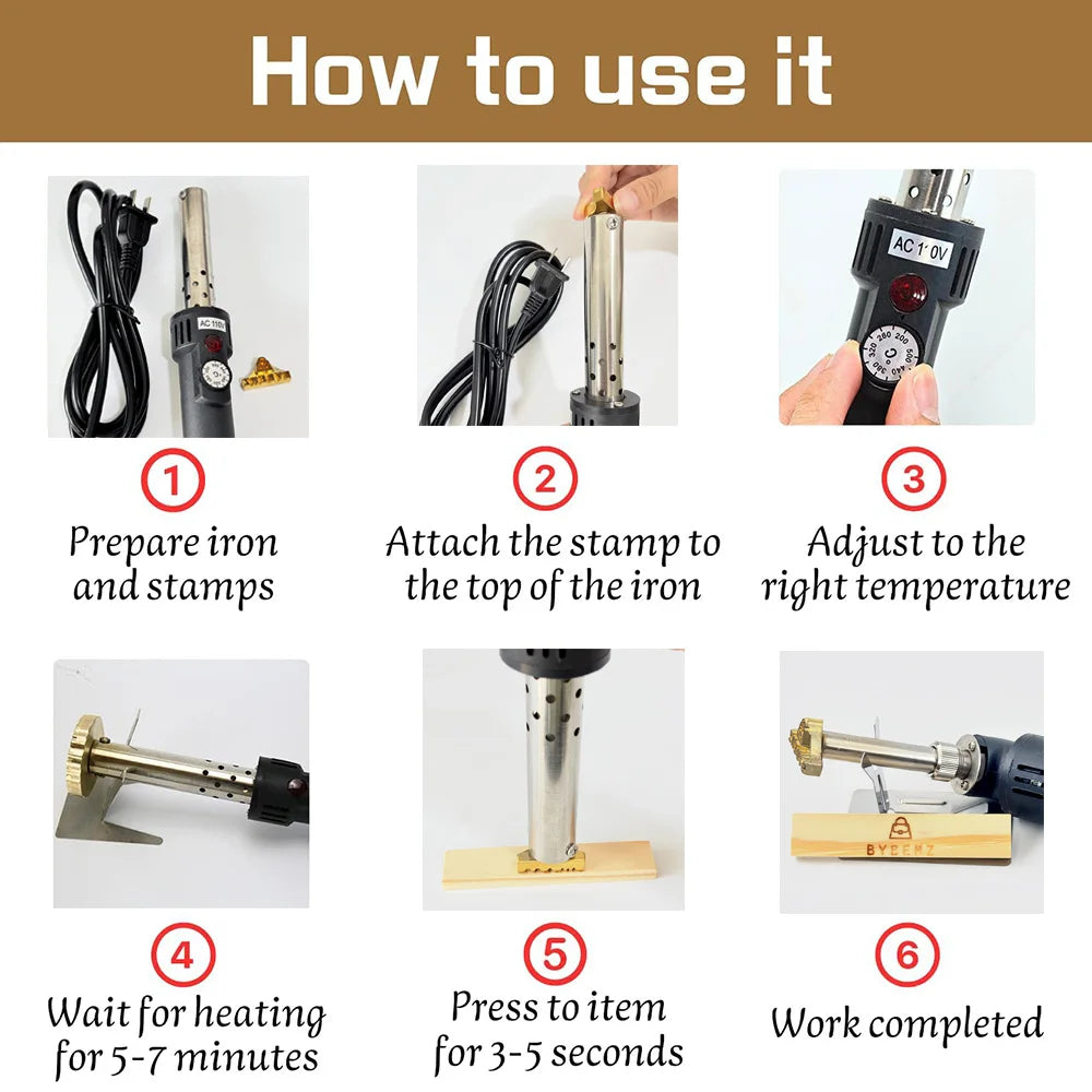Handheld Copper Hot Stamping Machine – Electric Branding Iron for Wood, Leather & Cake DIY Crafts