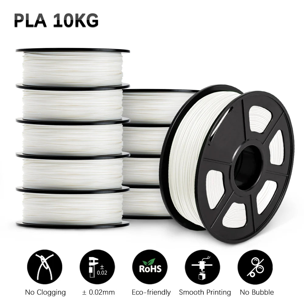 SUNLU 10KG 3D Printer Filament Set – 1.75mm PLA, PETG, PLA+ & Clear, 10 Rolls x 1KG Neatly Wound for 3D Printers & 3D Pens